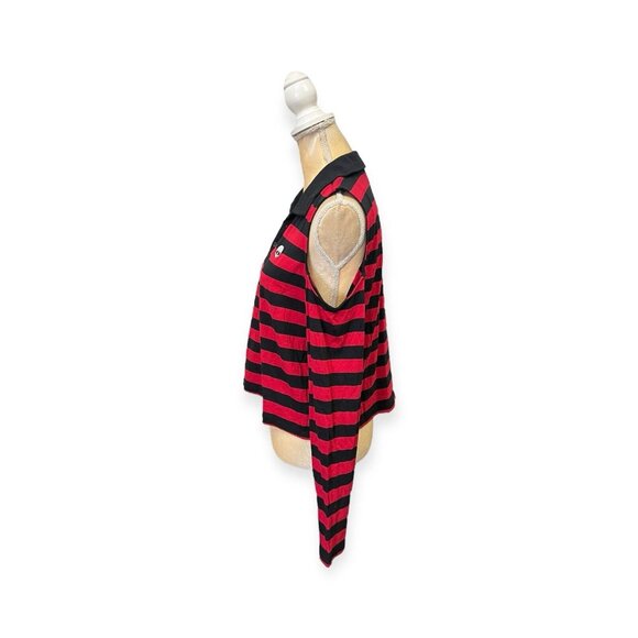 Hot Topic Black & Red Stripe Cold Shoulder Long Sleeve Polo Shirt Size M Medium - Picture 2 of 6